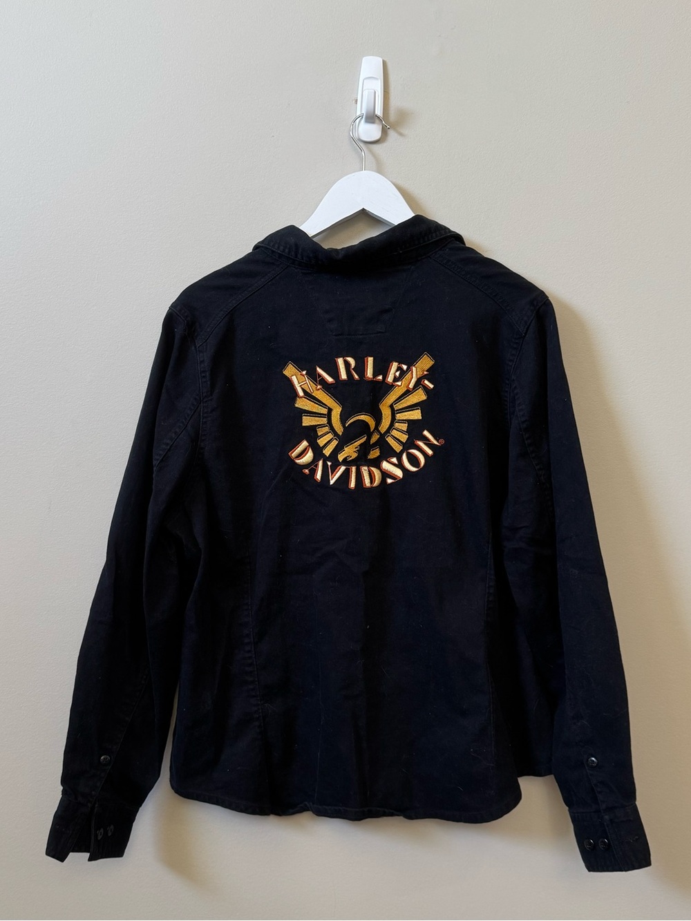 Harley Davidson black button front embroidered back logo top